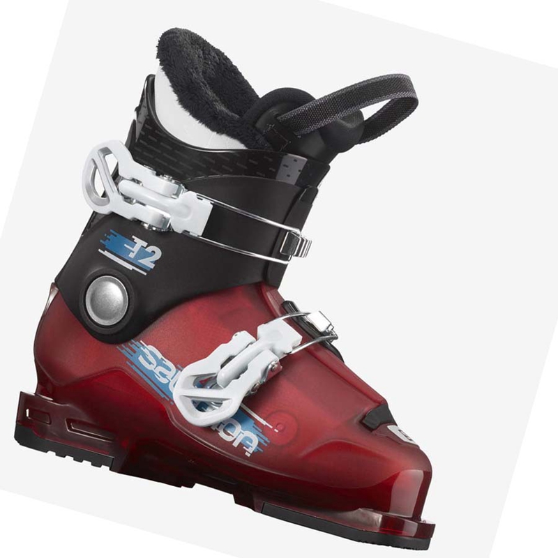 Botas De Ski Salomon T2 RT Criança Pretas Vermelhas Branco | 06724-OVHL