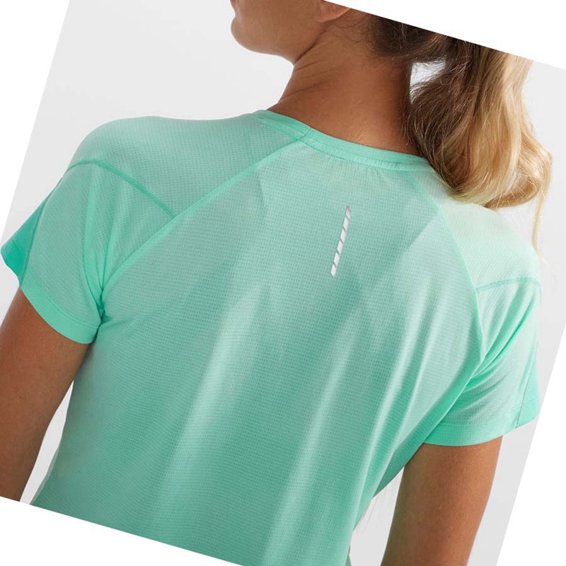 Camiseta Salomon CROSS RUN Feminino Verdes | 13840-EBOC