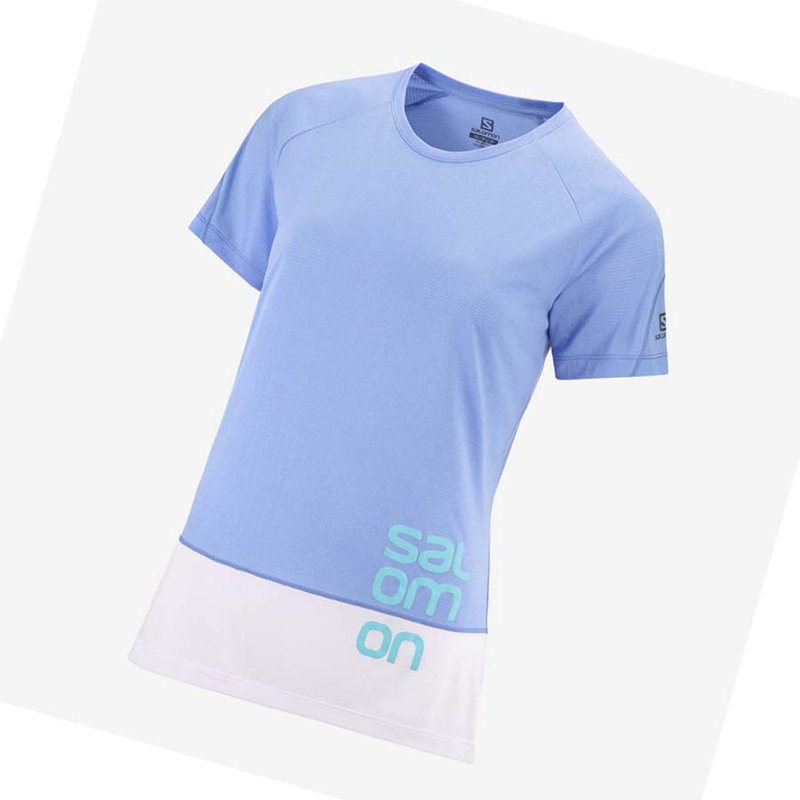 Camiseta Salomon CROSS RUN GRAPHIC Feminino Branco Azuis | 16037-NOFZ