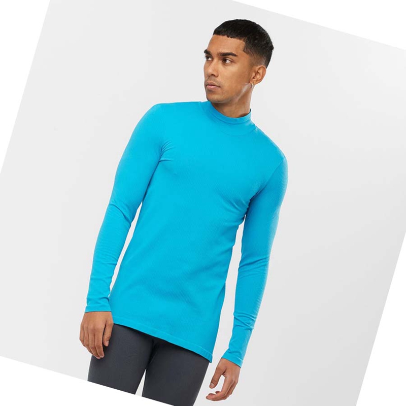 Camiseta Salomon ESSENTIAL SEAMLESS Masculino Azuis | 93841-IZFK