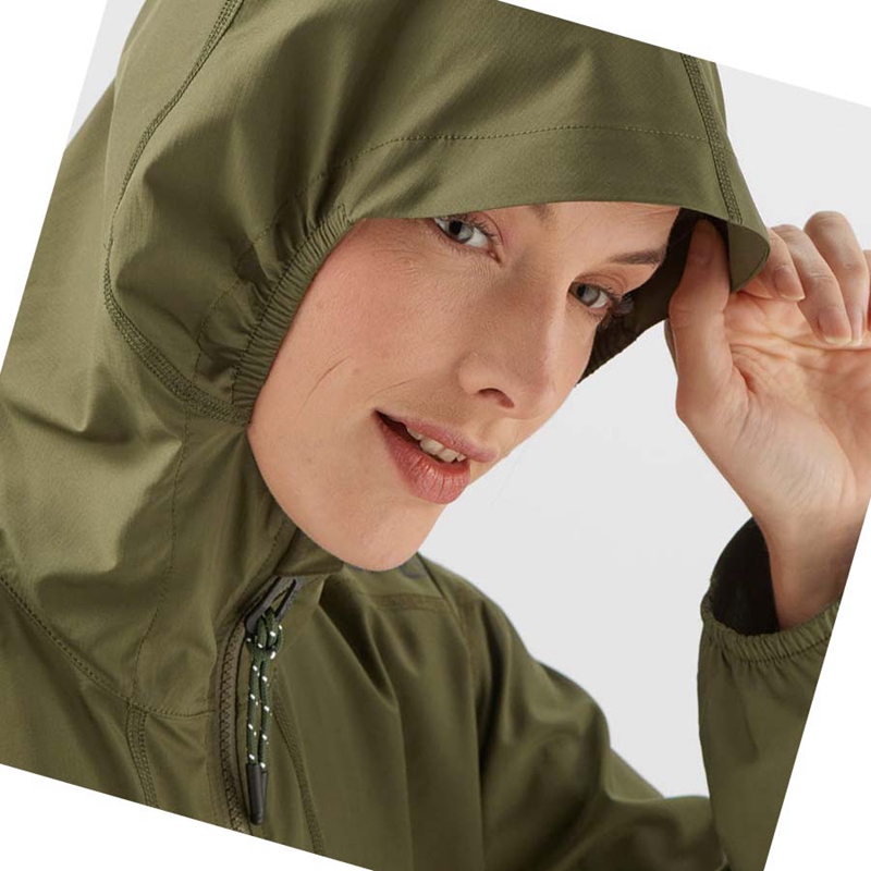 Casaco Salomon OUTLIFE LONG PACKABLE WINDBREAKERS Feminino Verde Oliva | 85329-NZQC