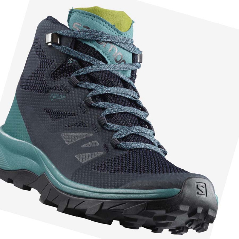 Tênis De Caminhada Salomon WoOUTLINE MID GORE-TEX Feminino Pretas Verdes | 54601-FMZW