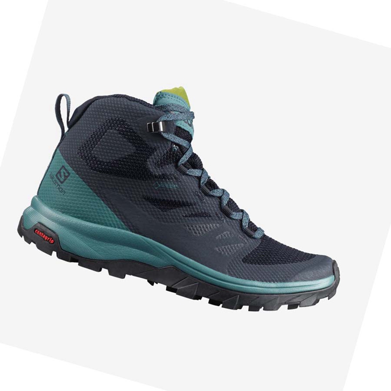 Tênis De Caminhada Salomon WoOUTLINE MID GORE-TEX Feminino Pretas Verdes | 54601-FMZW